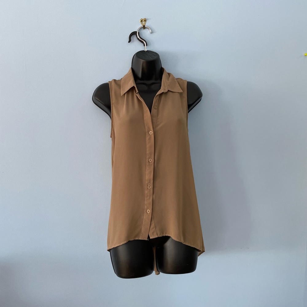 Sheer Tan Blouse Tank with Front buttons (free shipping!)